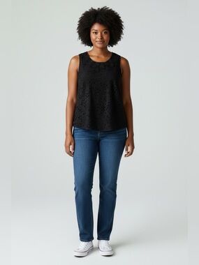 Talbots Floral Eyelet Tank // Black // 12